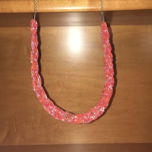 Orange/Red Beaded Silver Necklace